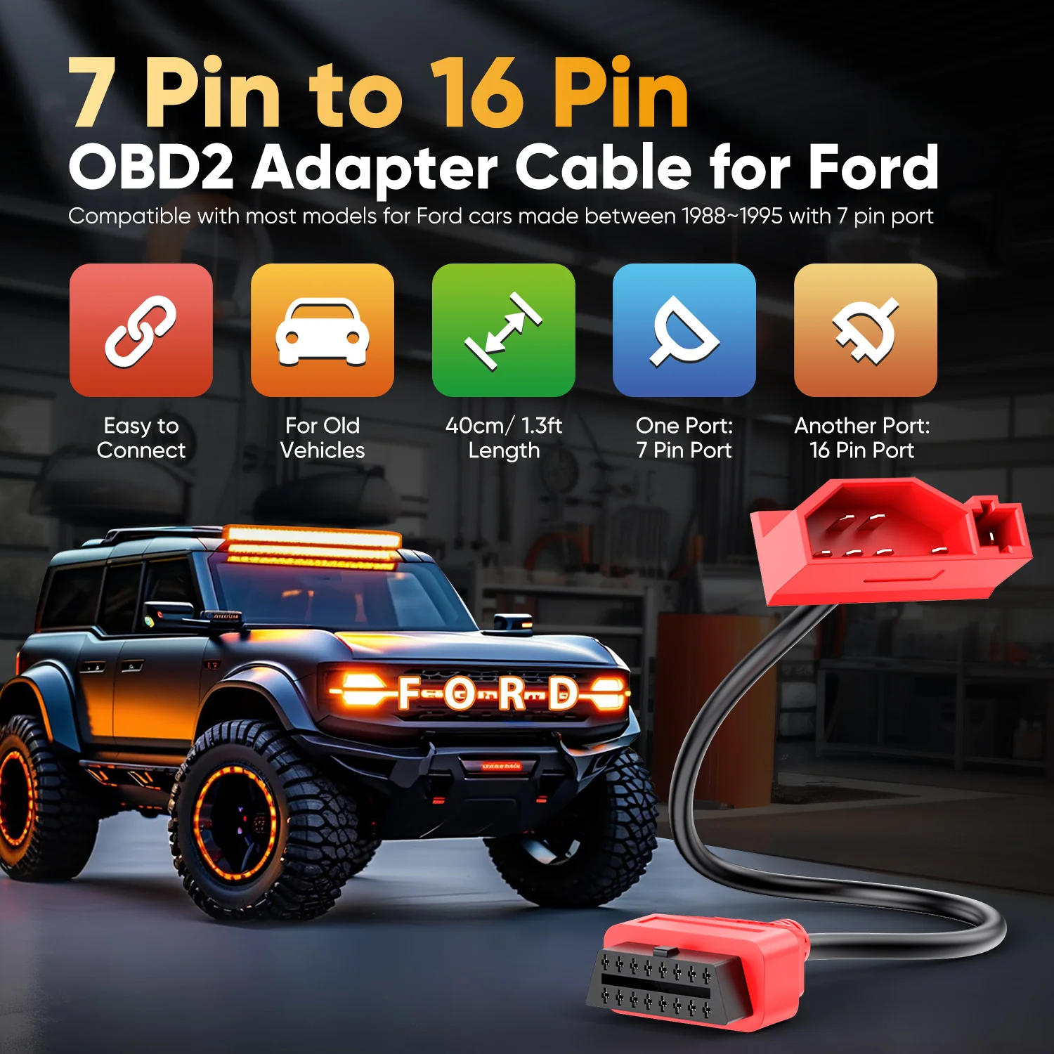 Autel 7 Pin OBD1 to 16 Pin OBD2 Adapter Cable for Ford Vehicles, Diagnostic Connector Compatible with Scan Tools - Image 3
