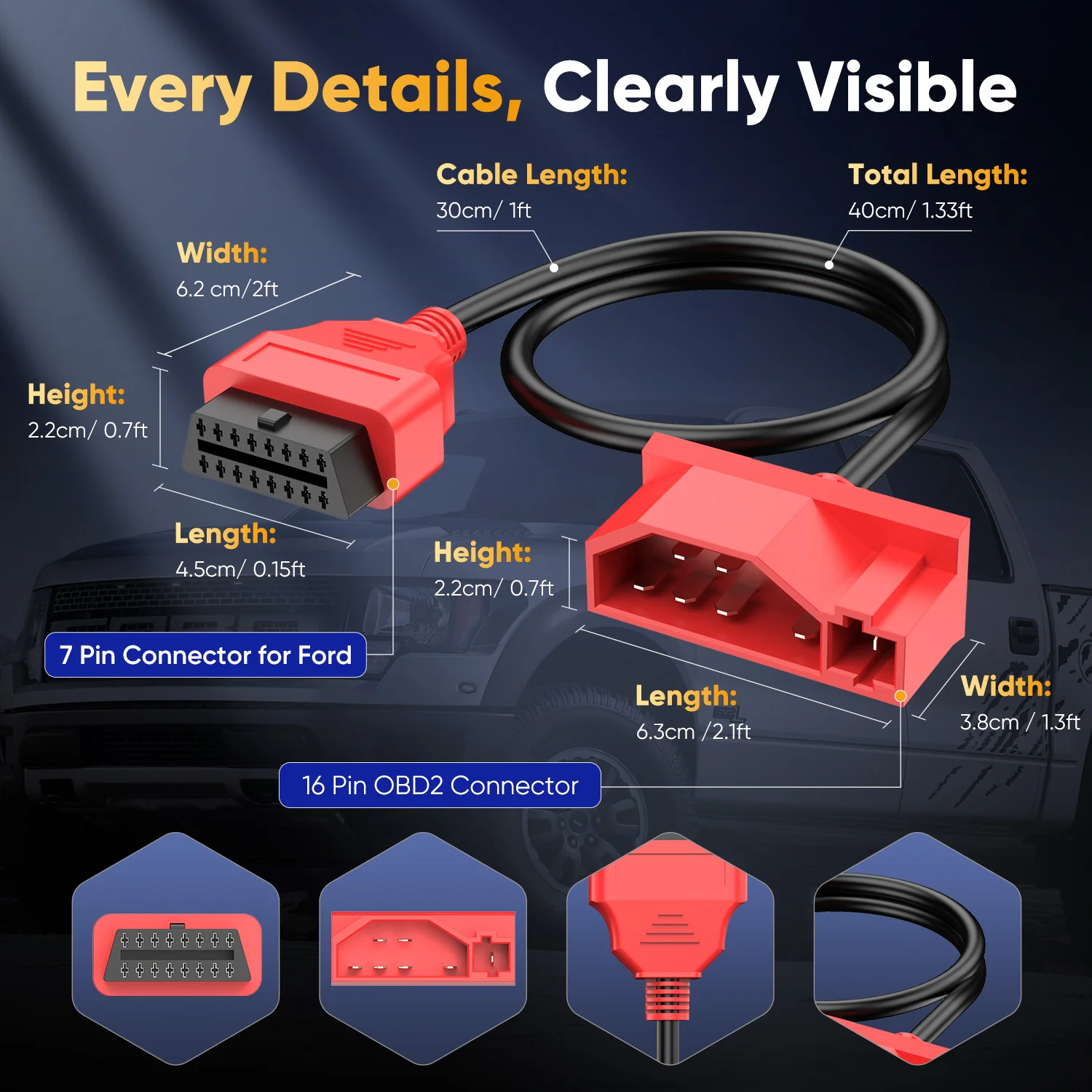 Autel 7 Pin OBD1 to 16 Pin OBD2 Adapter Cable for Ford Vehicles, Diagnostic Connector Compatible with Scan Tools - Image 5