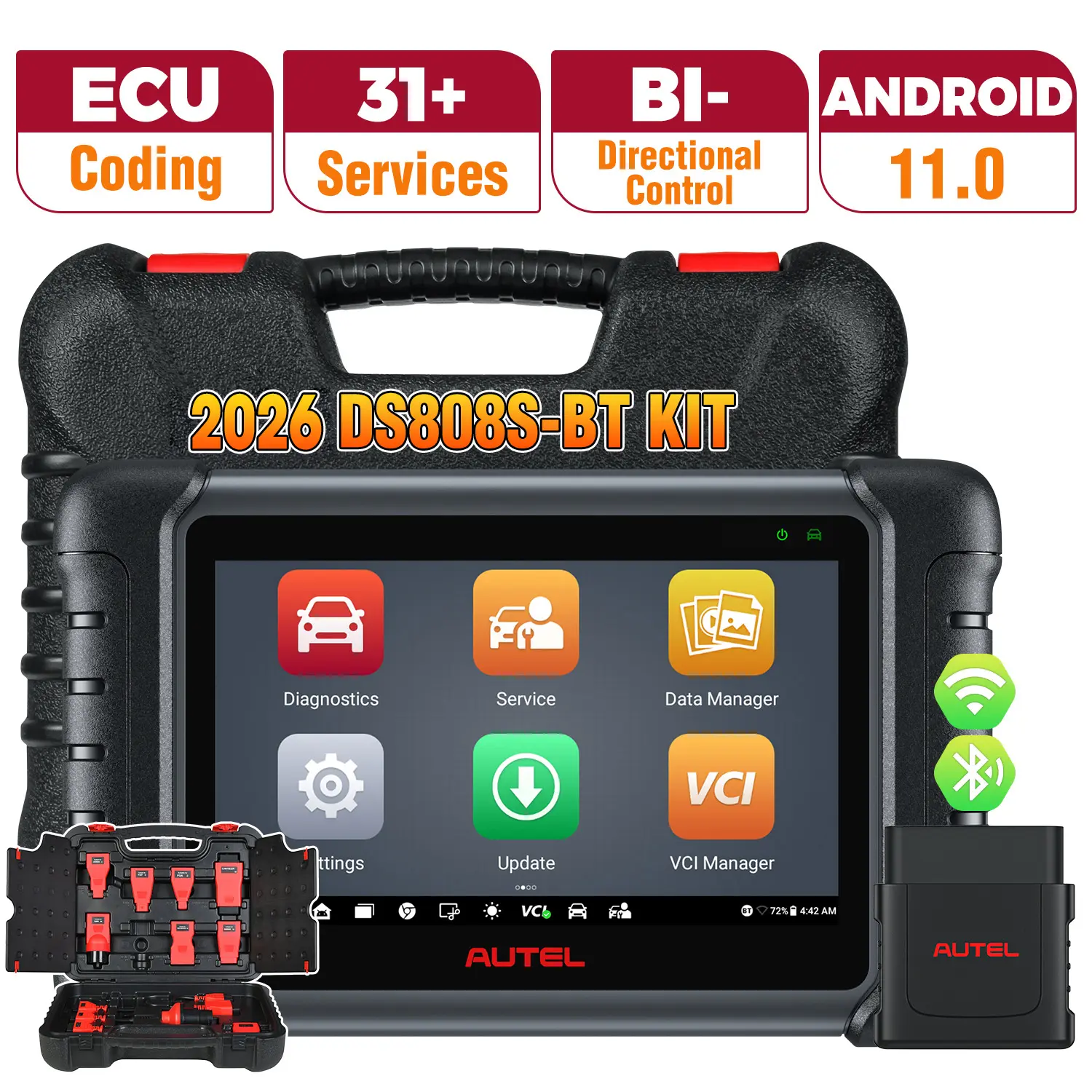 Autel MaxiDAS DS808S-BT KIT Plus 11PCS Adapters, 2026 Full System Diagnostic Scanner, Bi-Directional Control/Active Test, ECU Coding, Upgraded Ver. of DS808/MP808 - Image 6
