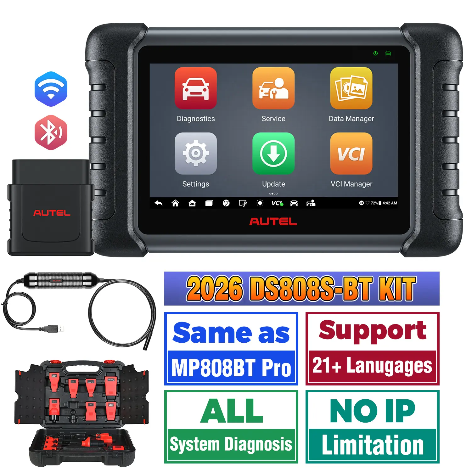 Autel MaxiDAS DS808S-BT KIT Plus 11PCS Adapters, 2026 Full System Diagnostic Scanner, Bi-Directional Control/Active Test, ECU Coding, Upgraded Ver. of DS808/MP808 - Image 7