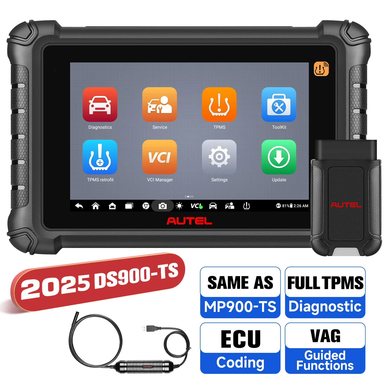 Autel MaxiDAS DS900-TS DS900TS Diagnostic Scanner Newly Released,  DoIP & CAN FD, Full TPMS as MS906 Pro-TS, Advanced ECU Coding, 40+ Service, Bi-Directional Control, OE All System - Image 9
