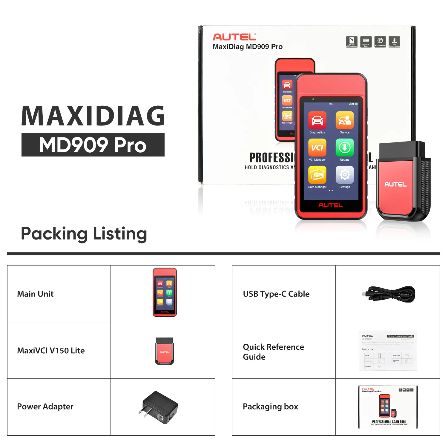 Autel MaxiDiag MD909 Pro with V150 Lite Diagnostic Scanner, All System Diagnosis, Support CAN FD, 11 Hot Service Functions, Work with BT506 Battery Tester, Upgraded Of Autel MD808 Pro MD806 PRO MD906 PRO - Image 5