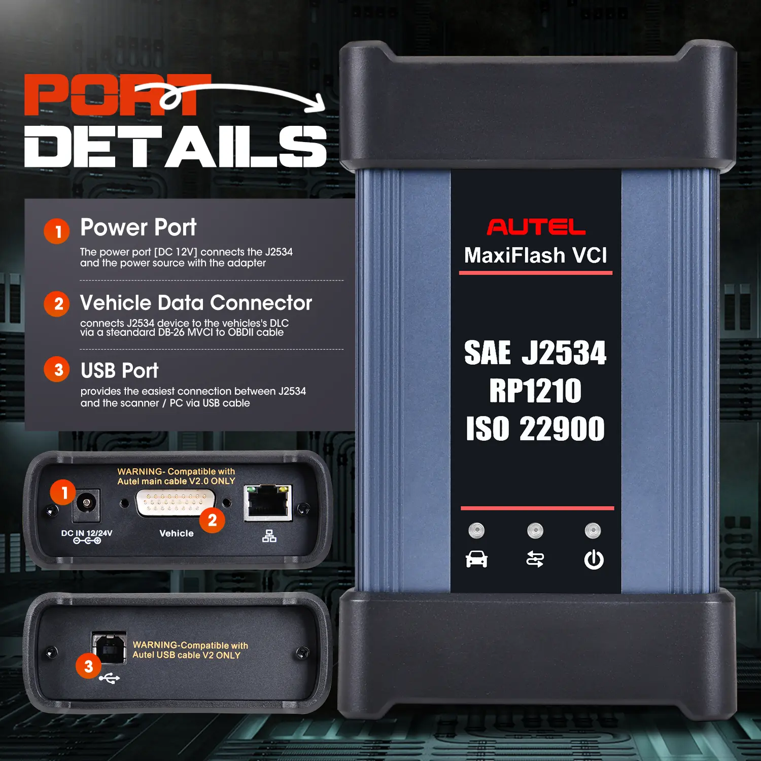 Autel MaxiFlash VCI J2534 ECU Programming Device, Multi-Protocol SAE J2534/ CAN FD/ DoIP/ D-PDU/ RP1210, Work with Autel MaxiCOM Ultra Lite MaxiSYS Elite II Pro MS909 MS909EV MS909CV - Image 2