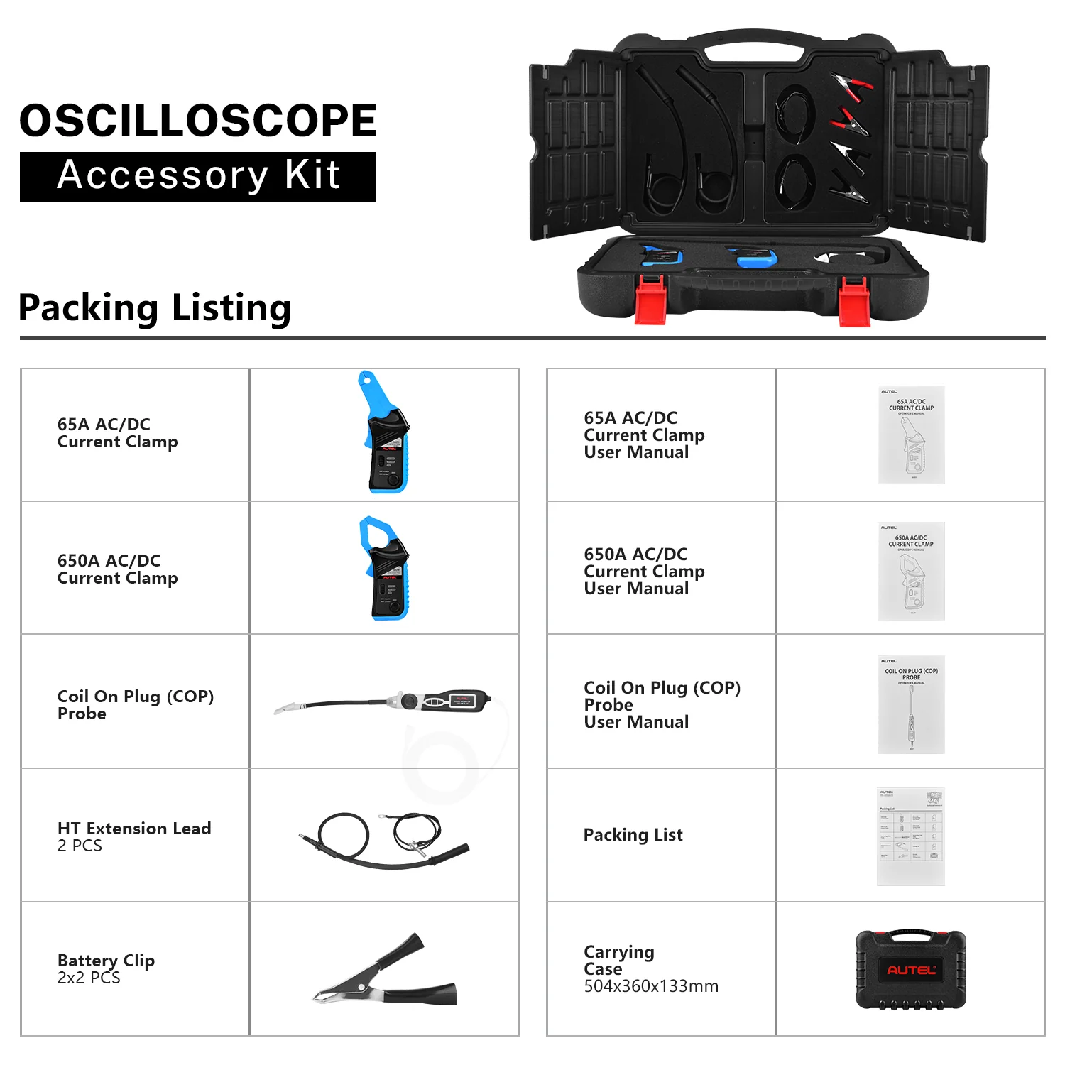 Autel MaxiSys MSOAK Oscilloscope Accessory Kit, Compatible with Autel Sanner Ultra S2, MS919S2, Ultra, MS919 & MaxiScope MP408, 65A/ 650A AC/DC Current Clamp, Coil On Plug Probe, HT Extension Lead - Image 5