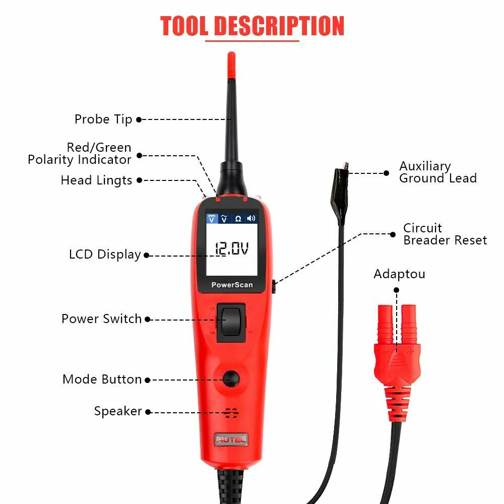 Autel PowerScan PS100 Circuit Tester Automotive Electrical System Diagnostic Scan tool - Red - Image 5